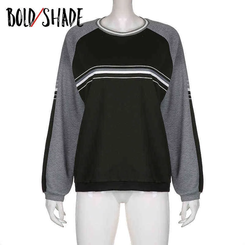 Bold Shade Grunge Fashion 90er Jahre Sweatshirts Patchwork Gestreifte Langarm Oversize Hoodies Indie Y2K Rundhals Vintage Sweatshirt Y1118