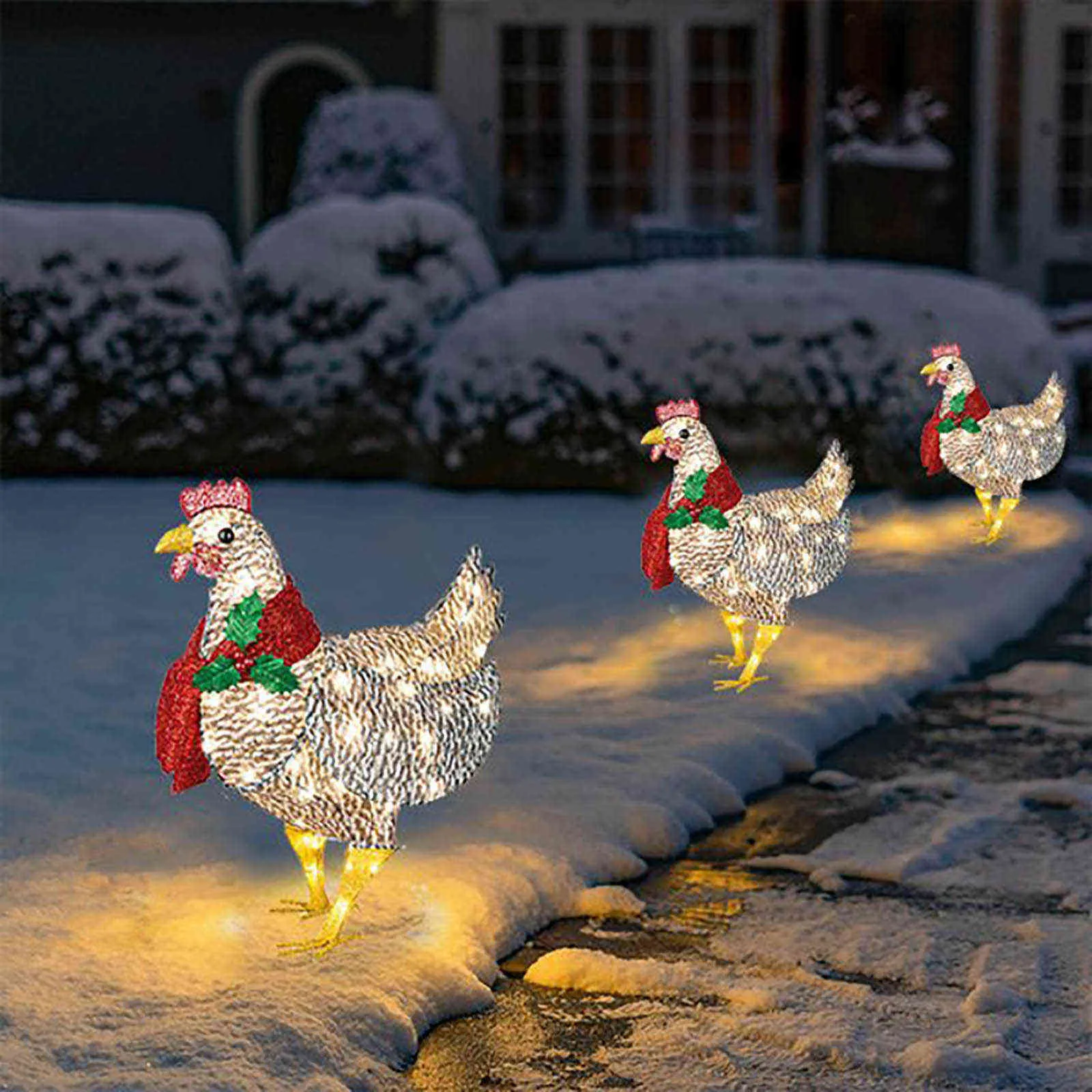 Courtyard Christmas Decoration Scarf Lights Chicken Ornaments Garden Pendant Home Decor Navidad Natal Kids Gift New Year 2022