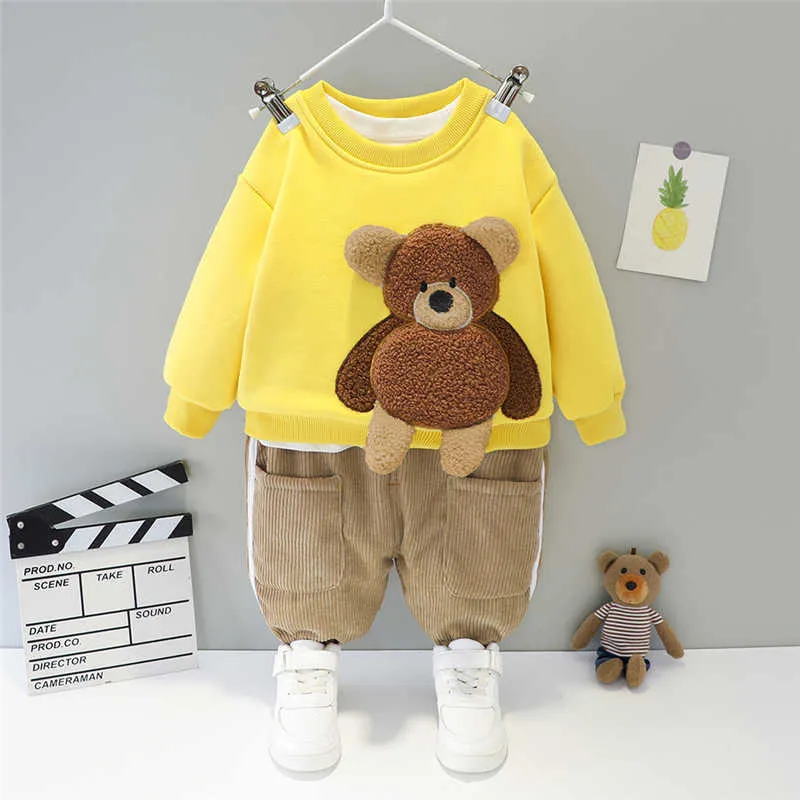 HYLKIDHUOSE Winter Toddler Infant born Clothes Baby Girls Boys Clothing Sets Cartoon Bear Children Kids Plush Tops Pants 2107275236622