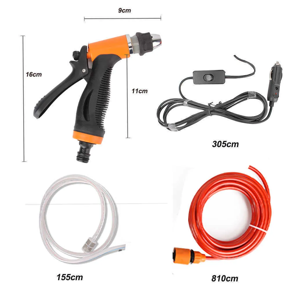 Máquina de lavagem da lavagem da mangueira Máquina de limpeza 12V Auto acessórios portáteis com o carro do adaptador Bomba de água elétrica da arma de alta pressão