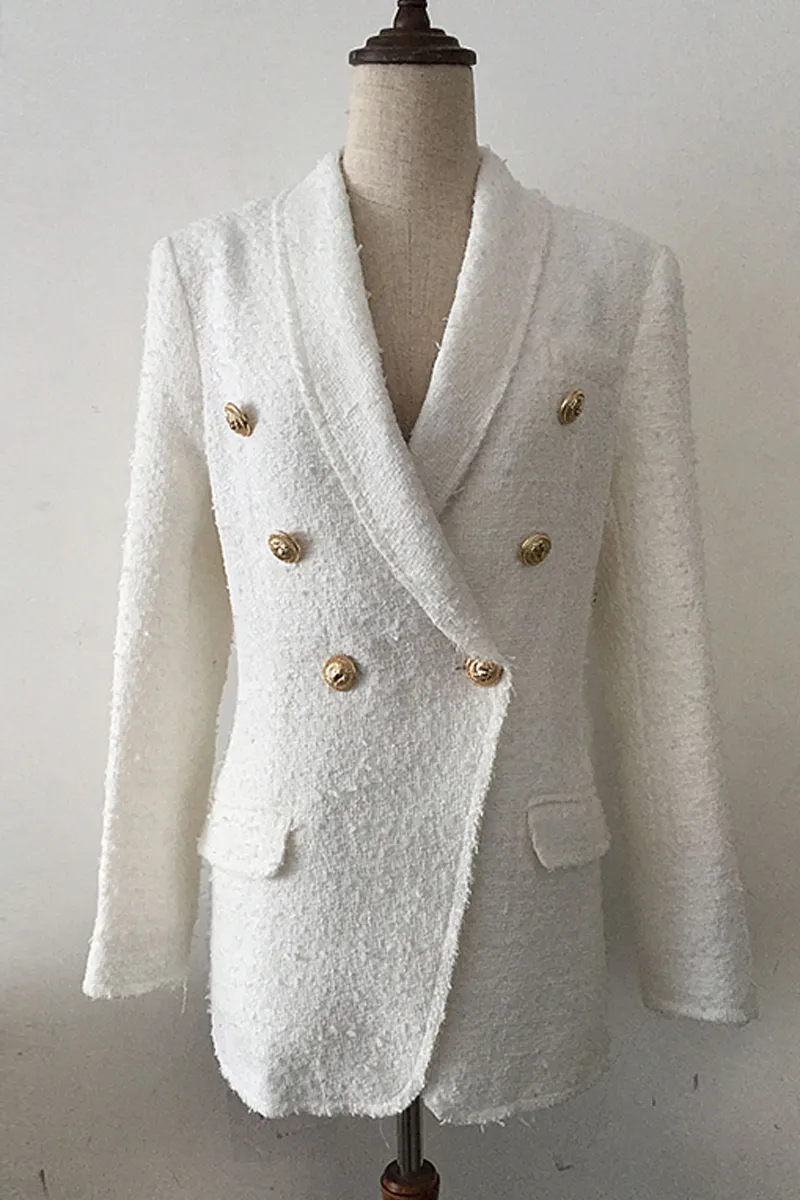 Printemps blanc noir à manches longues revers cranté gland boutons double boutonnage blazers mode gland outwear longs manteaux dn198081