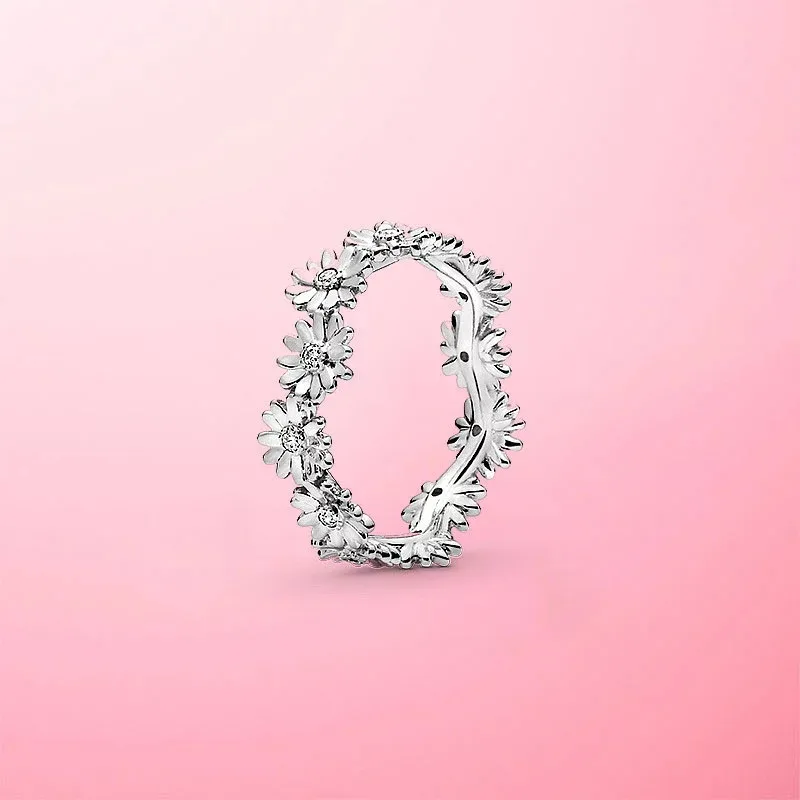 Anello da dito con corona di fiori scintillanti in argento sterling 925 2021 regalo di gioielleria raffinata moda femminile fai da te
