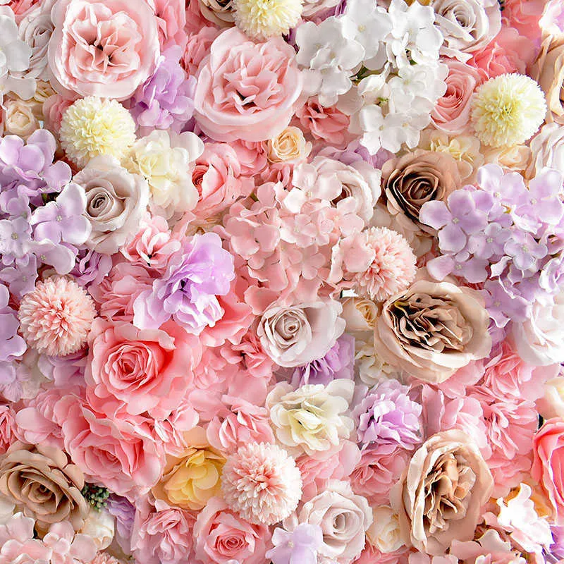 Fiori di rosa di seta Sfondo 3D Parete Decorazione di nozze Pannello di fiori artificiali decorazioni la casa Fondali Baby Shower 210624