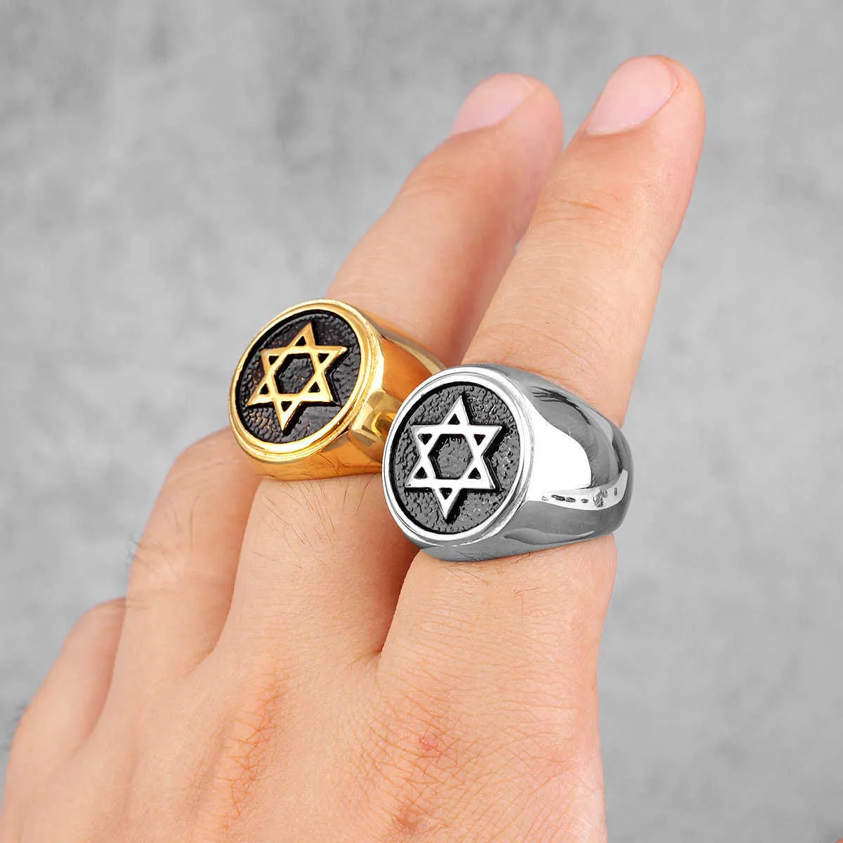 Judaism Hexagram ster van David rvs heren ringen punk hiphop voor mannelijke jongen biker sieraden creativiteit gift groothandel x0715