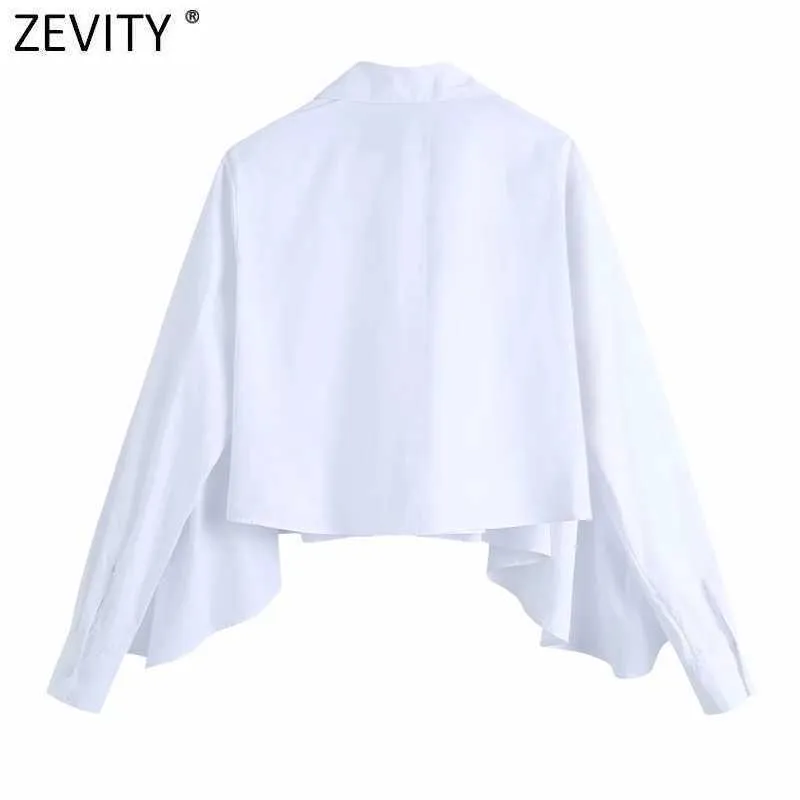 Zevity Women Fashion Cascading Ruffle Vit Smock Blus Kontor Lady Breasted Poplin Chic T Shirts Business Femininas Tops LS9006 210603
