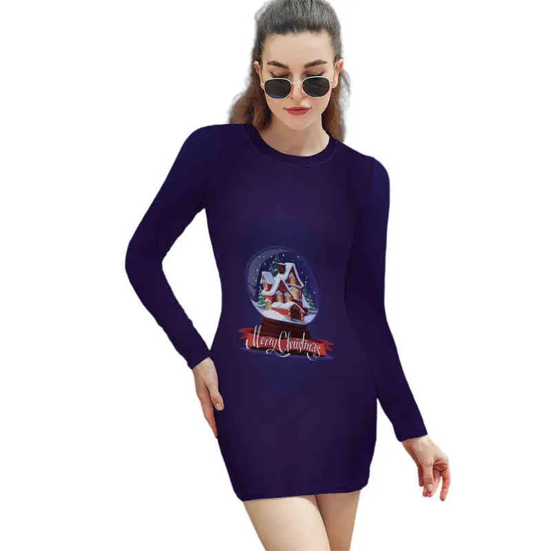 Robe de noël à manches longues pour femmes, Streetwear, Harajuku, imprimé en 3D, serré, Style sexy, livraison directe, G1214