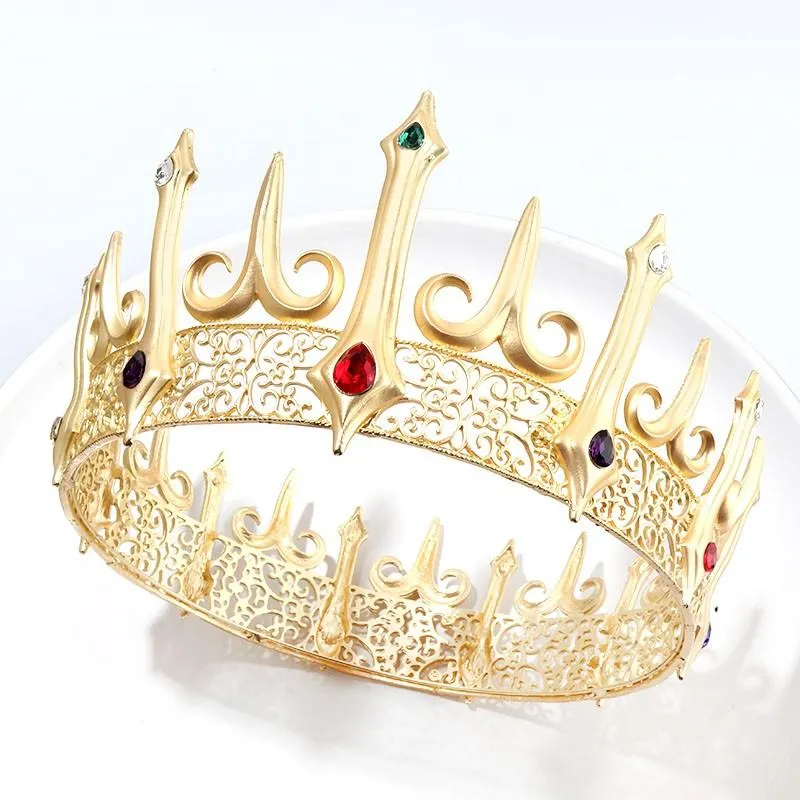 Grampos de cabelo Barrettes Barroco Golden Queen Tiaras Grande Cristal Grande Rodada Royal King Crown Requintado Strass Pageant Diadema Pa258m