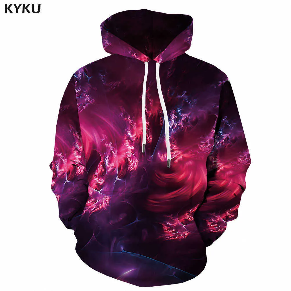 Kyku 3D Bluzy Galaxy Bluzy Mężczyźni Kosmitu Bluza Print Psychedelic 3D Printed Płomień Bluza Drukowana Kapturem Anime H0909