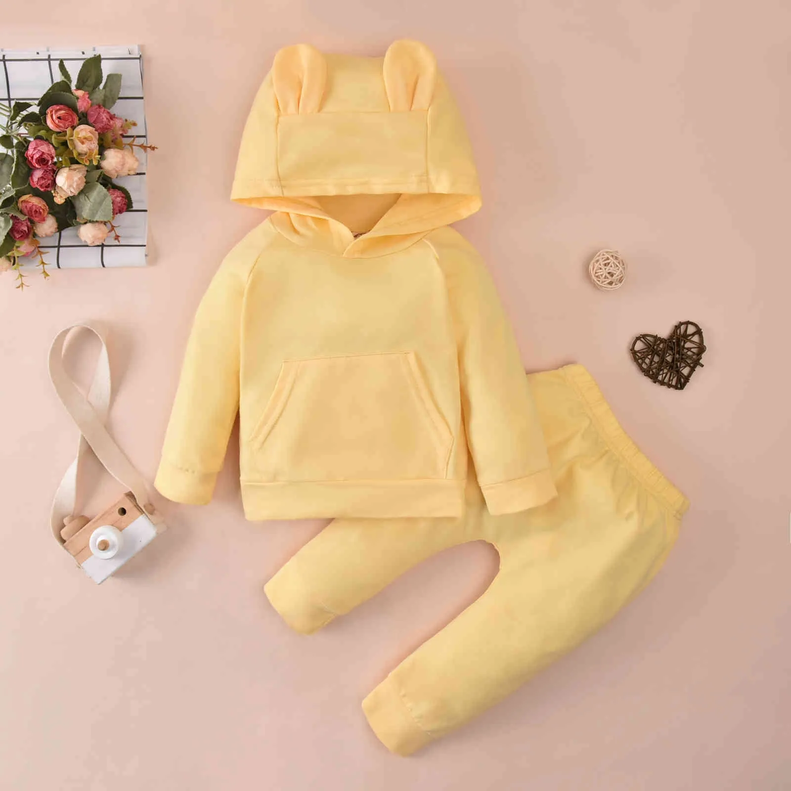 6M-4Y Autumn Winter Toddler Infant Kid Baby Girl Boy Clothes Set Cute Ear Long Sleeve Sweatshirts Pants Outfits 210515