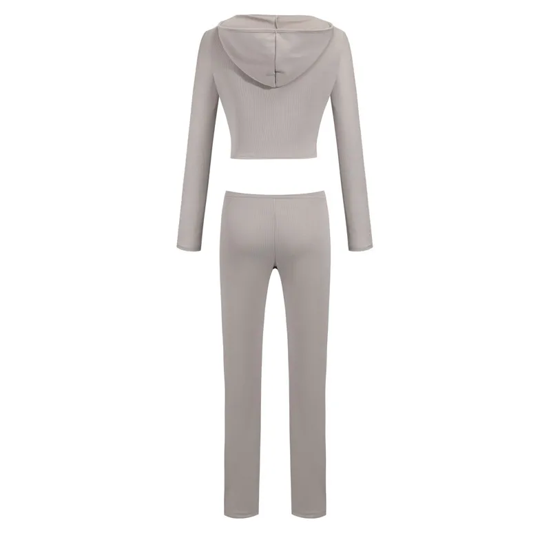 2 pièces ensemble femmes plus taille automne jogger décontracté noir survêtement mode sweat à capuche élégant crop top et pantalon 210428