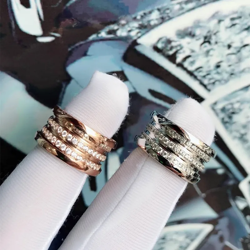 Gioielli intagliati di marca originale, anello coppia, diamante a tre anelli in edizione larga, gioielli squisiti