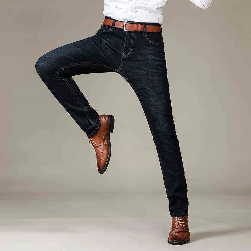 SULEE Jeans da uomo di marca Famoso marchio 2022 Slim Straight Business Casual Pantaloni in denim di cotone elasticizzato nero Pantaloni panta 211206