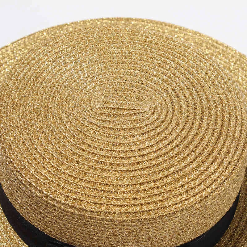 Chapeau tissé à larges bords en métal doré abeille, casquette de paille large, Parent-enfant, visière plate, chapeau de paille tissé 300O