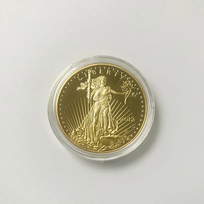 5 st Icke magnetisk Freedom Eagle 2012 märke Guldpläterad 32,6 Mm Jubileumsstaty Liberty Samlardekorationsmynt