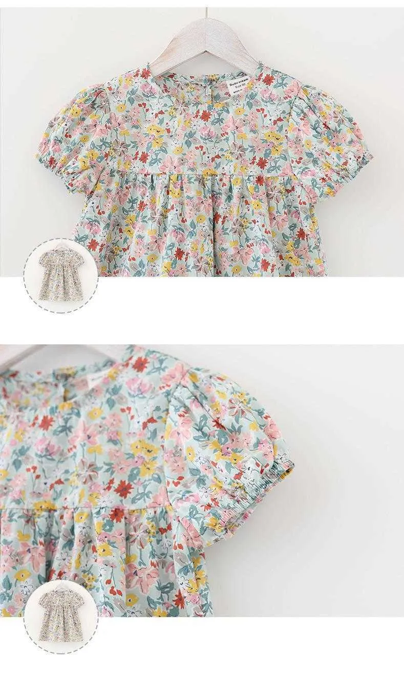 2020 filles imprimé robe de fleur mignon été nouveau manches bouffantes vêtements coréen floral fille tenue décontractée enfant robe de fête d'anniversaire Q0716