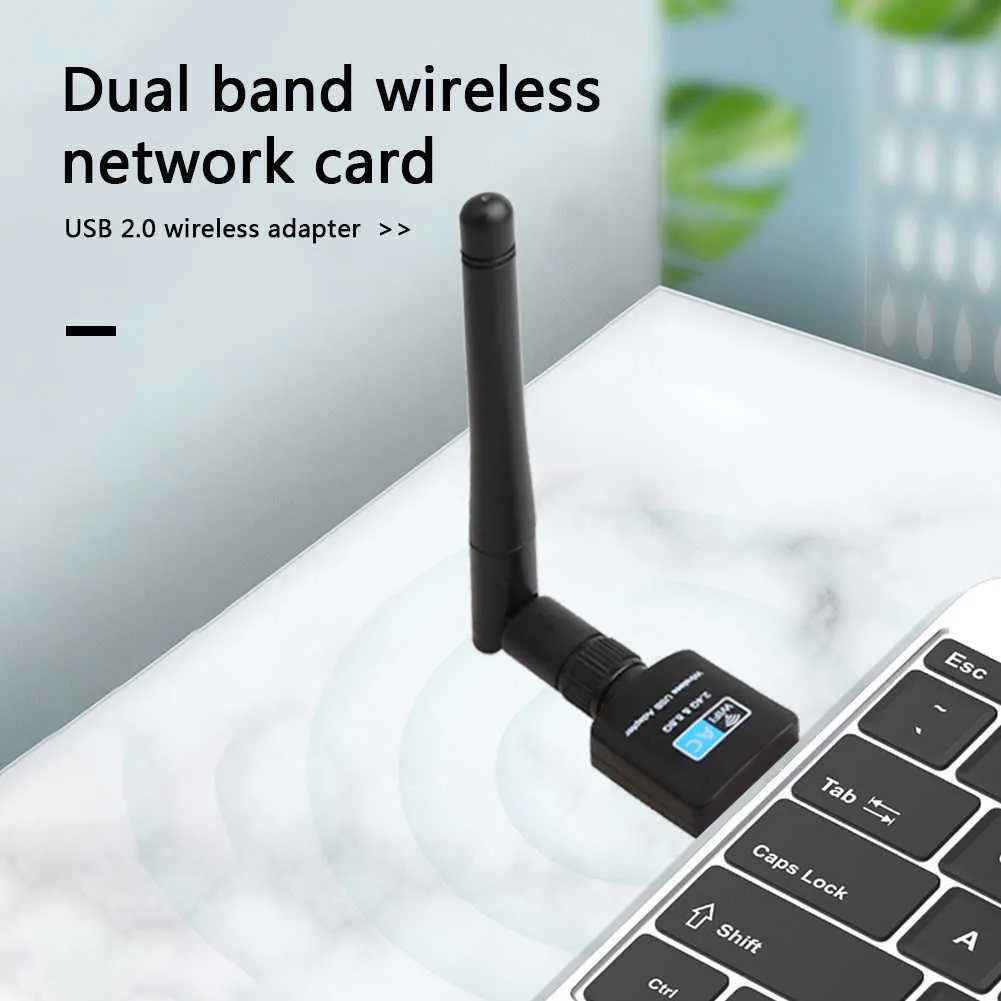 600M Dual Band Wireless Network Card 2.4GHz 5.8GHz WiFi Receiver Adapter with USB 2.0 Interface External Antenna