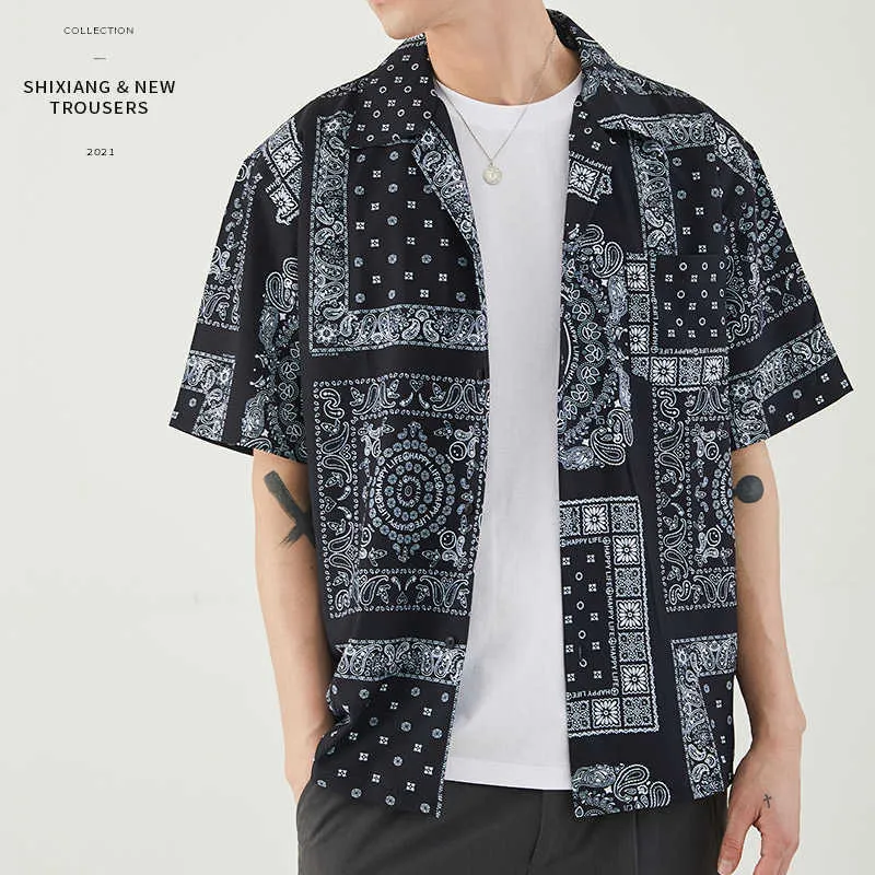 Haradjuku Oversized Short Sleeve Men's Shirts Fashion Summer Clothing Short-Sleeve Blouses Tops Man's Clothes 210721