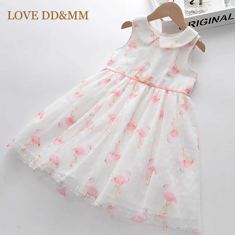 Aşk DDMM Kız Elbiseler Yaz Tatlı Kuğu Baskı Yaka Ilmek Örgü Yelek Elbise Kız için 3-8 Yıl 210715