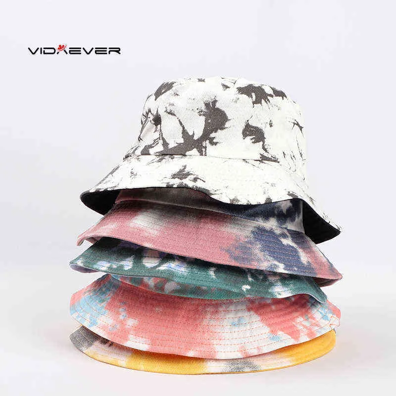 Tie Dye Bucket Hats Reversible Double-Side-Wear Hat Print Outdoor Sonnenhut Fisherman Caps Sonnenschutz Bucket Hat Damen G220311