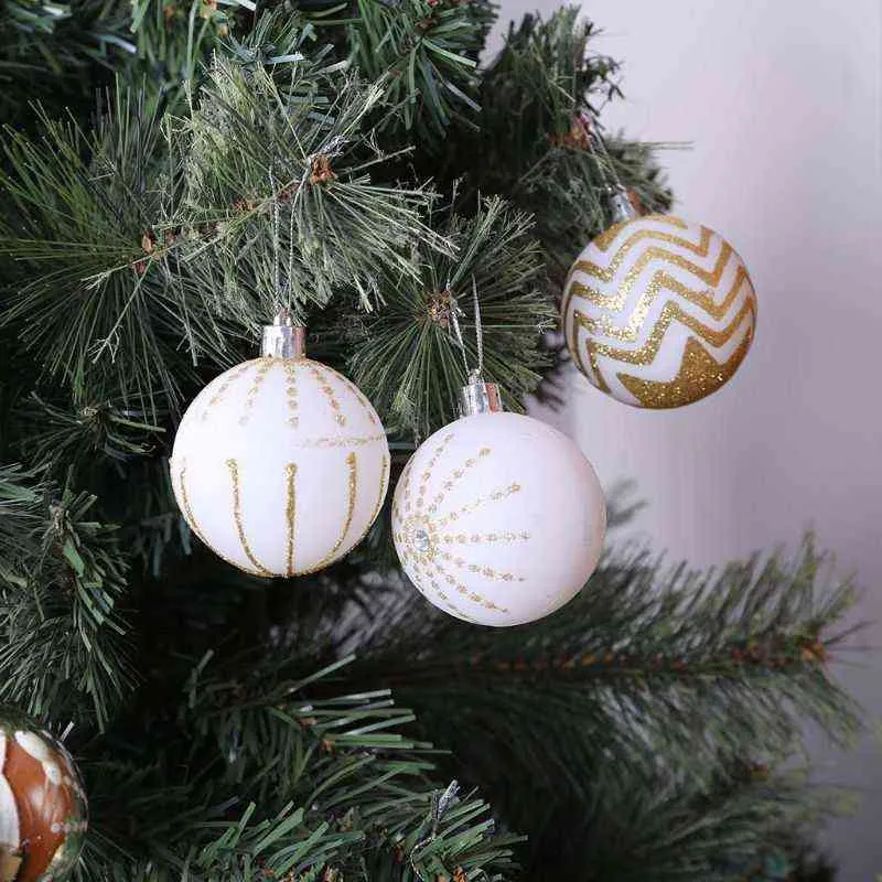 / set en boîte boule de Noël arbre de Noël suspendu pendentif décoration 6cm or blanc boules d'ornement de Noël pour la fête à la maison 211104
