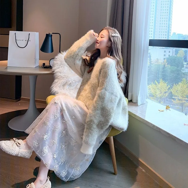 Winter Helle Seide Schneeflocke Pullover Frauen Koreanische Version Von Lose Faul Stil Mode Flut 210427