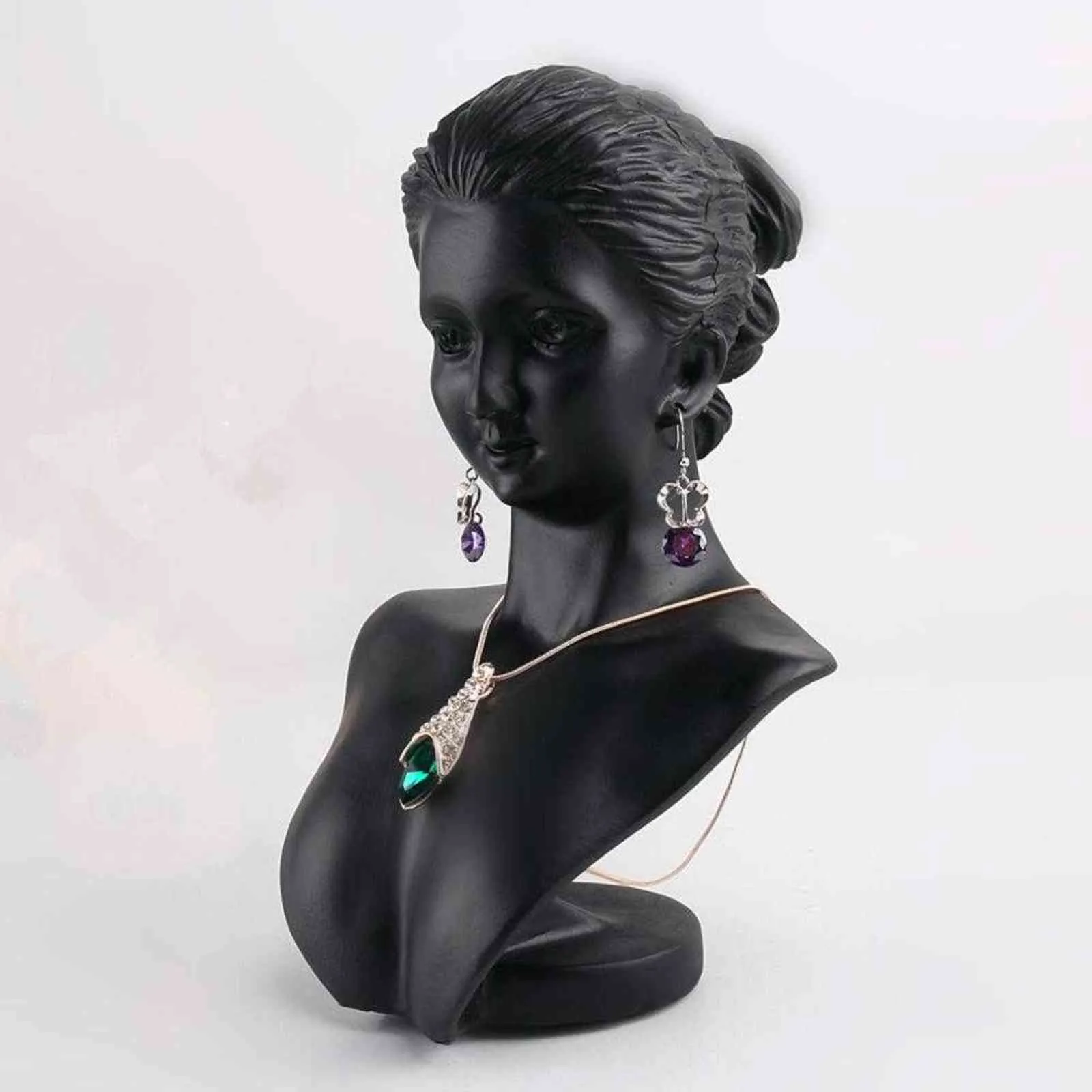 Materiale in resina nera Elegante manichino femminile collana di moda pendente busto espositore gioielli espositore gioielleria 21111253J