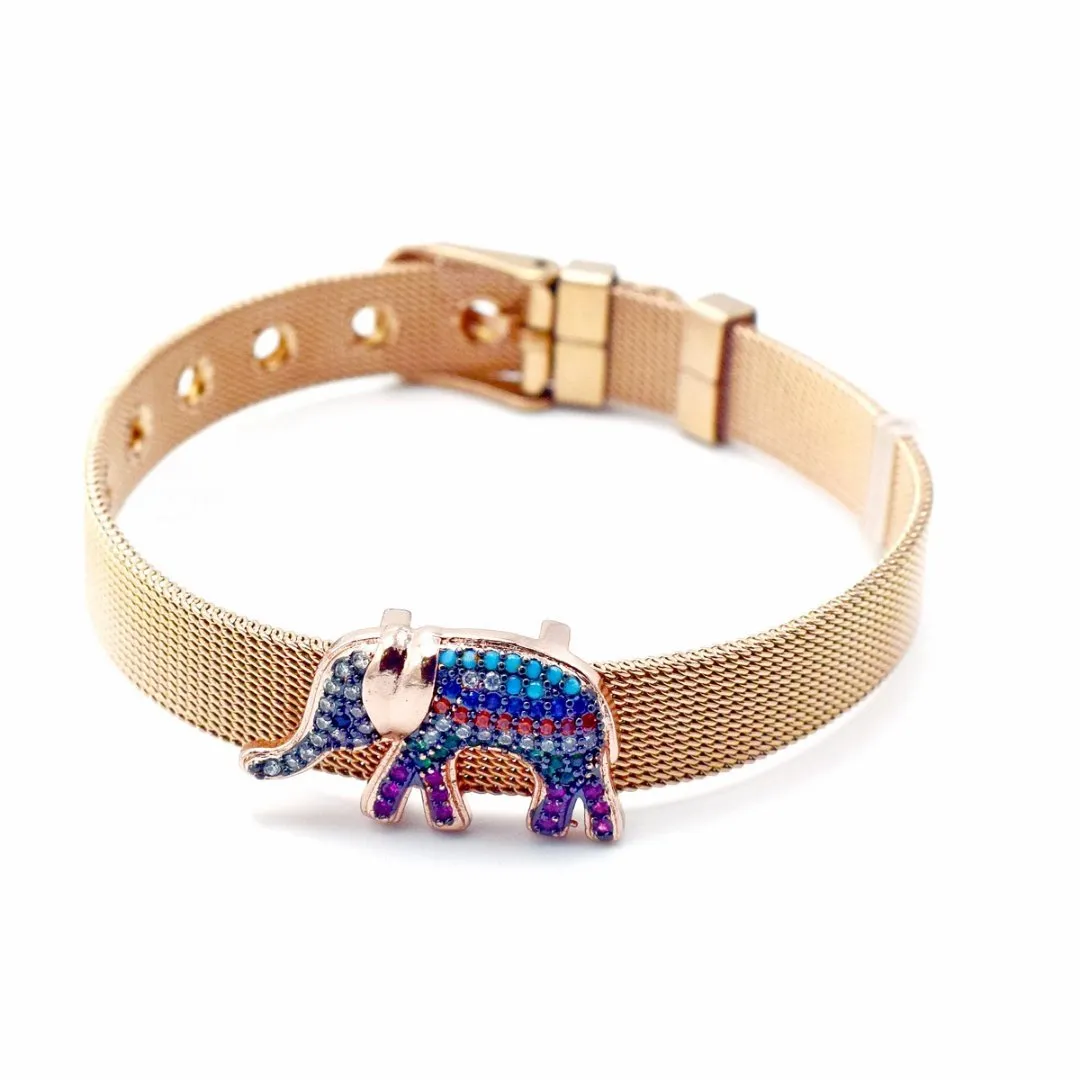 Luxe arc-en-ciel cubique zircone animal éléphant hommes et femmes en acier inoxydable bracelet bande bijoux cadeaux