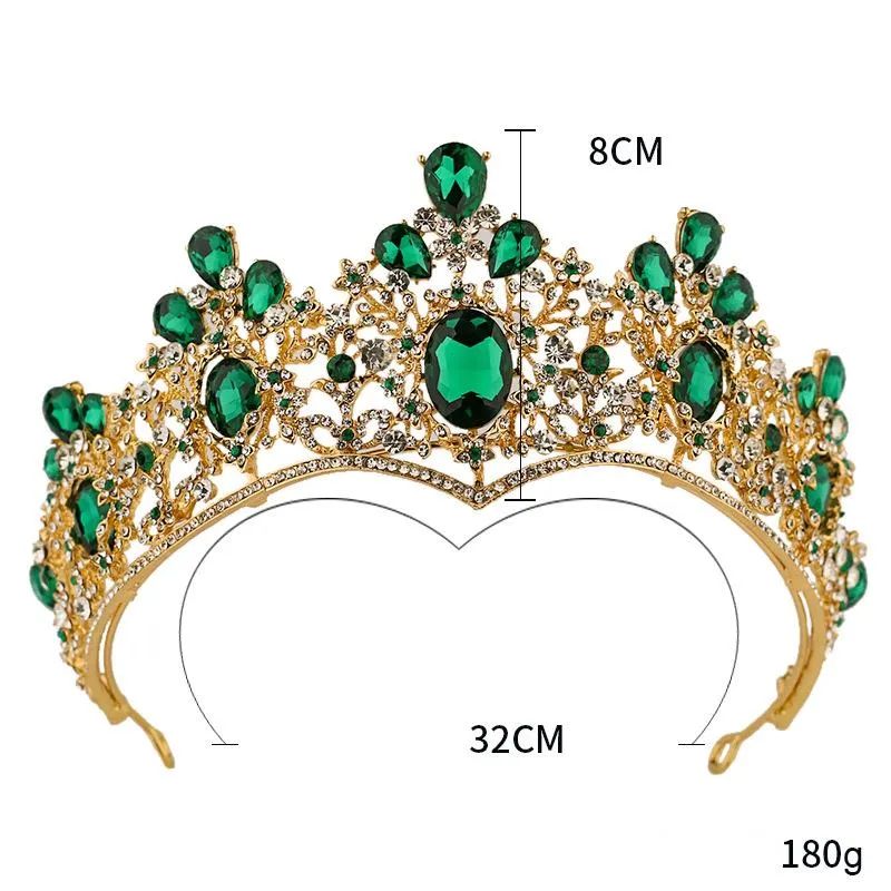 Braut Tiara Kopfschmuck 2022 Vintage Barock Pageant Krone Neue Legierung Grüner Diamant Smaragd Edle Kronen Elegante Kopfbedeckung Quinceaner243R