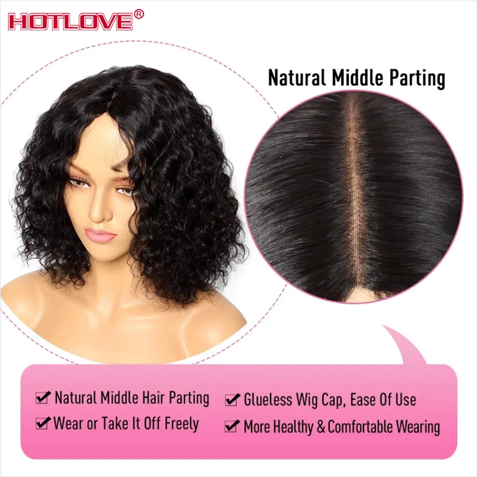 Curly Short Bob Wigs Brazia Human Hair Wig T Part Lace Wigs Front Water Wak Hair for Women pré -arrancado com cabelos de bebê 150%de fábrica direta