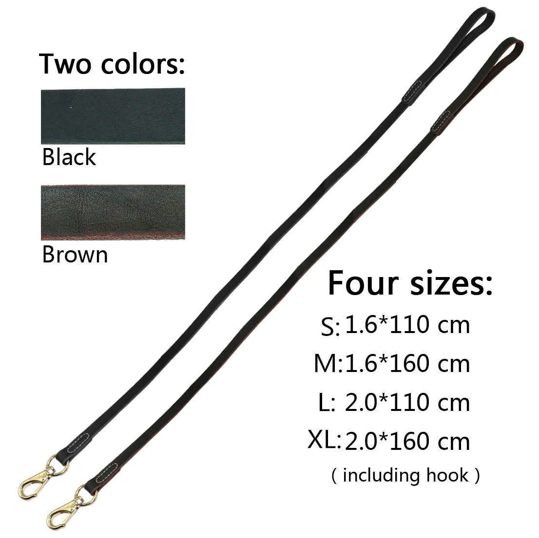 Heavy Duty Handmade Leather Dog Leash Lead Dark Brown Black With Gold Hook for Walking Training All Dog Breeds 4 Sizes 210729