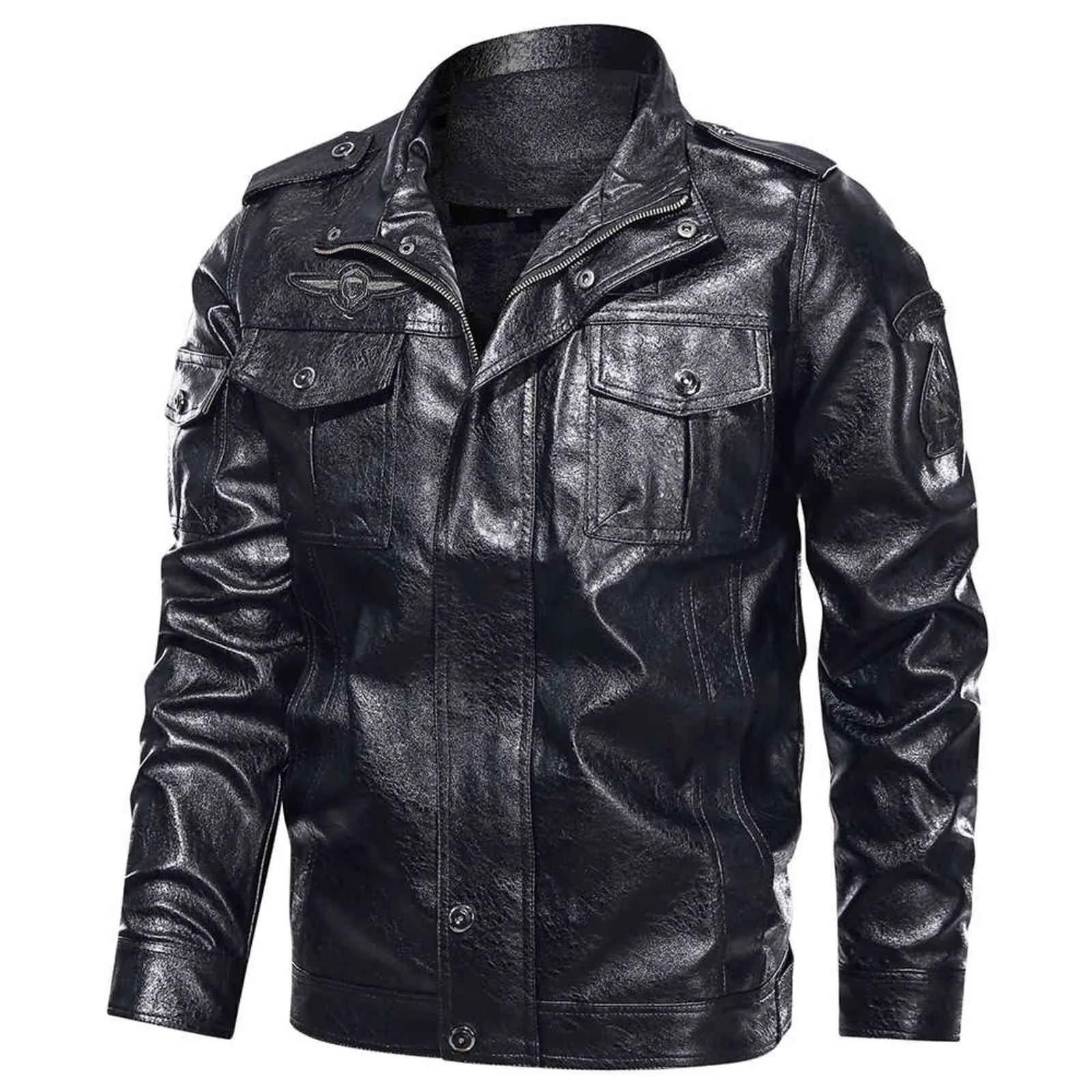 Мужской классический мотоцикл куртка зимний флис толстые мужчины кожаная куртка мотор осень молнии куртка мужской байкер размер пальто 5xL 21119