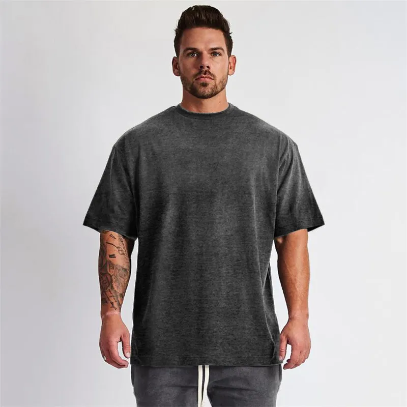 MuscleGuys Boy T Gömlek Erkekler Spor Vücut Geliştirme ve Spor Gevşek Rahat Yaşam Tarzı Giyim T-Shirt Streetwear Hip-Hop Tişört 210421