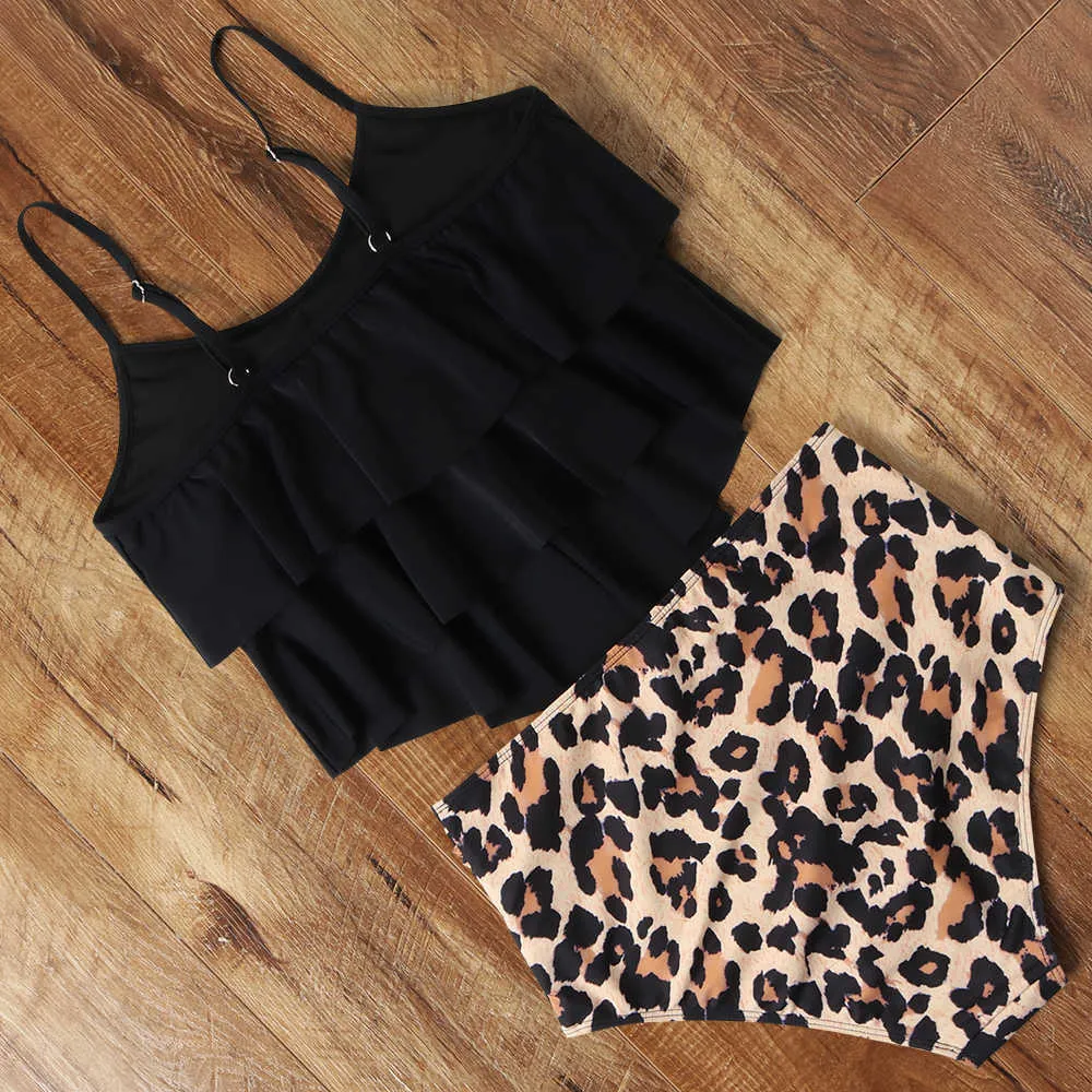 Leopard Bikini High Waist Animal Print Tankini Floral Swimsuit Brazilian Ruffle Plus Size Swimwear Women 210629