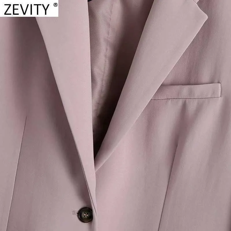 Zevity Femmes Mode Simple Boutonnage Ample Blazer Manteau Vintage Manches Longues Poches Femelle Survêtement Chic Tops CT662 210603