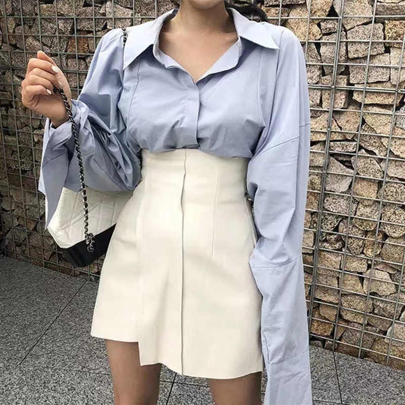 Summer Women's Leather Skirt Pu Leather Black White High Waist Short Asymmetric Skirt Woman Mini Skirts Female Clothes 210724