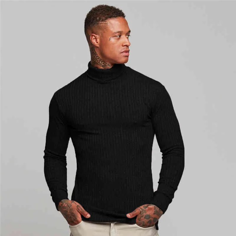 Maglioni dolcevita da uomo nuovi autunno Maglioni maschili solidi slim fit pullover lavorati a maglia moda maglioni casual maglieria Pull Homme 210421