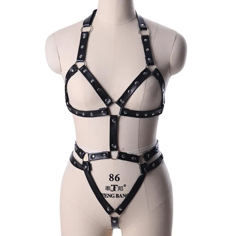 벨트 BDSM 조정 가능한 수제 PU 붕대 섹시한 몸 가슴 하네스 여성 가죽 스트랩 고딕 양식의 가터 벨트 에로틱 란제리 2365