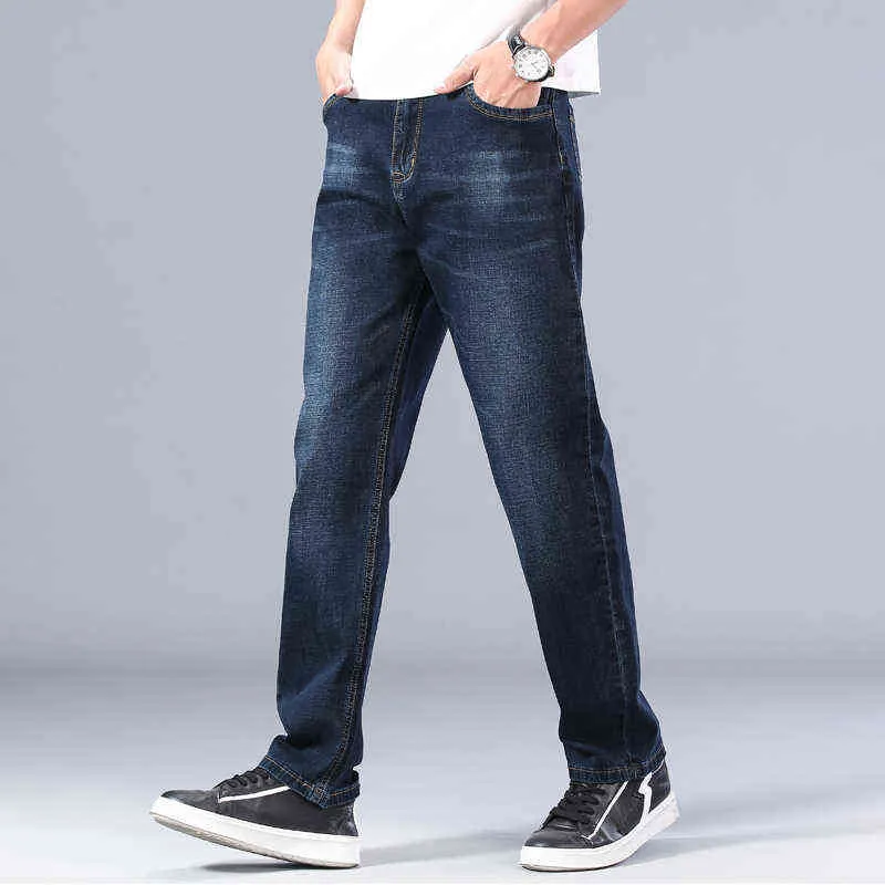 SHAN BAO cotton stretch men's straight loose summer thin jeans spring classic brand casual lightweight jeans blue 211206