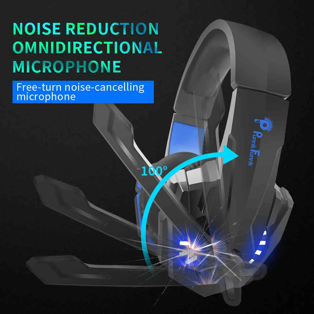 Professionell Gaming Headphone LED Light Bass Stereo Buller Reduction Mic Gamer Headset PS4 PS5 Xbox Laptop PC Wired Headset