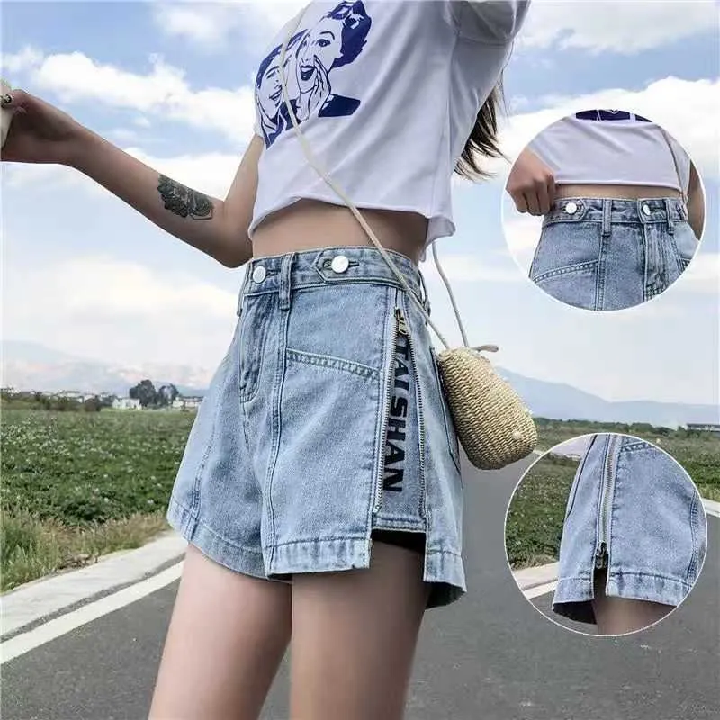 Breites Bein Sexy Hohe Taille Sommer Plus Größe Koreanische Frauen Jean Denim Shorts Weibliche Vintage Kurze Hosen Lässige Mode Lose 210714