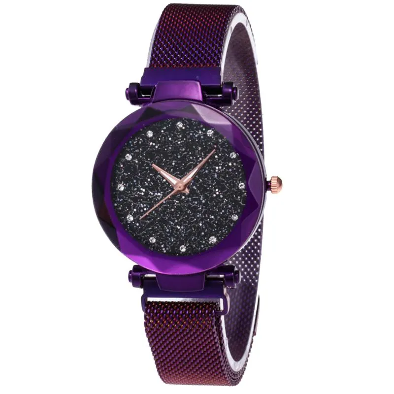 Star Dial Business Shiny Adjustable Magnetic Clasp Mesh Band Electronic Gifts Casual Analog Women Watch Battery Powered Wristwatch188E