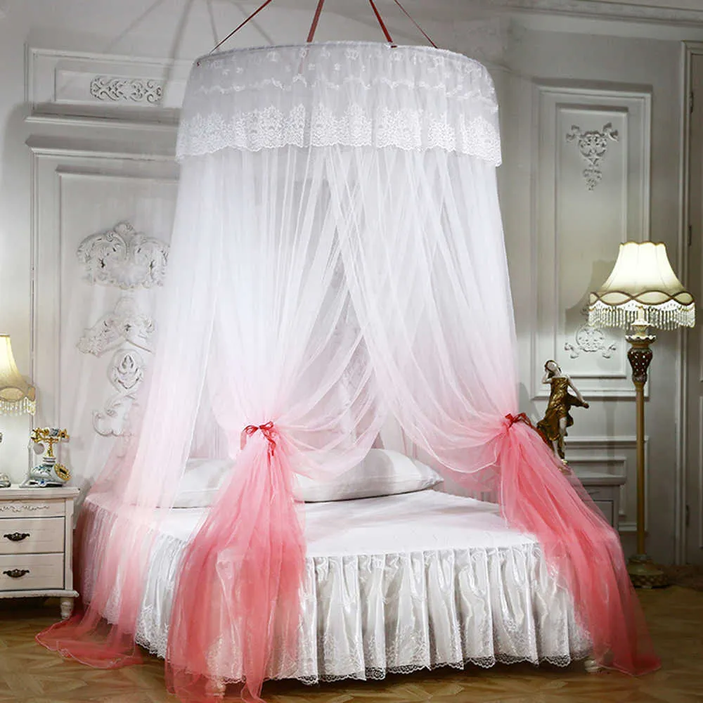 Dégradé princesse rideau tente maison dôme lit pliable auvent avec crochet moustiquaire monté au plafond Installation gratuite D25