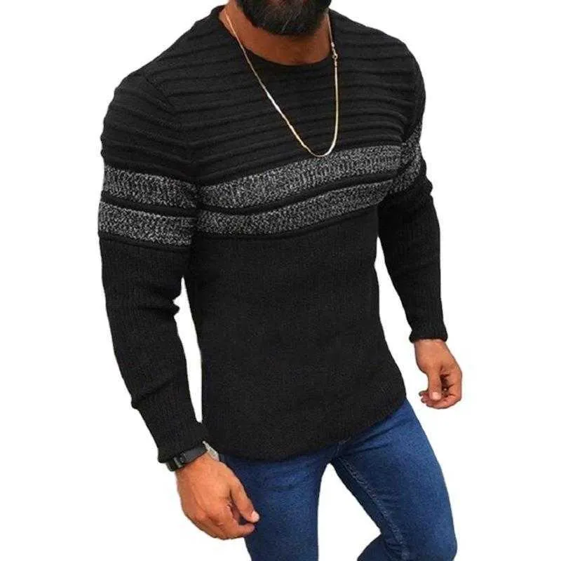 2020 nuovi uomini sexy lavorato a maglia pullover slim fit o-collo maglione maschile High Street pieghettati maglioni pullover tinta unita manica lunga Y0907