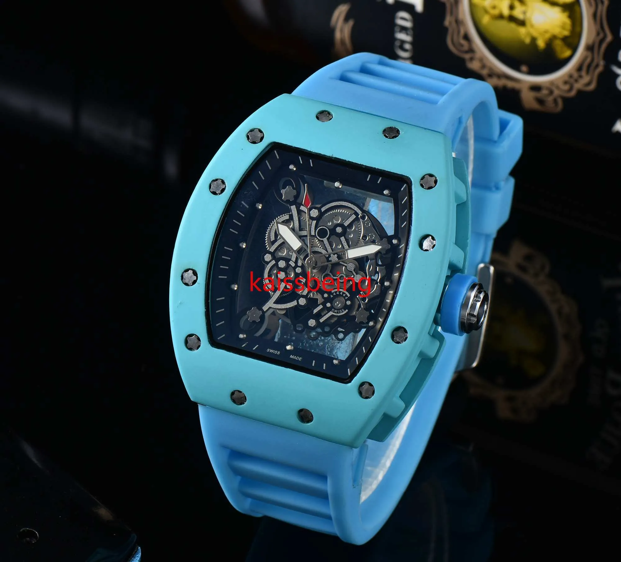 Moda masculina esqueleto relógio de borracha movimento automático masculino famoso designer relógios esportivos montre de luxe relógios de pulso285y