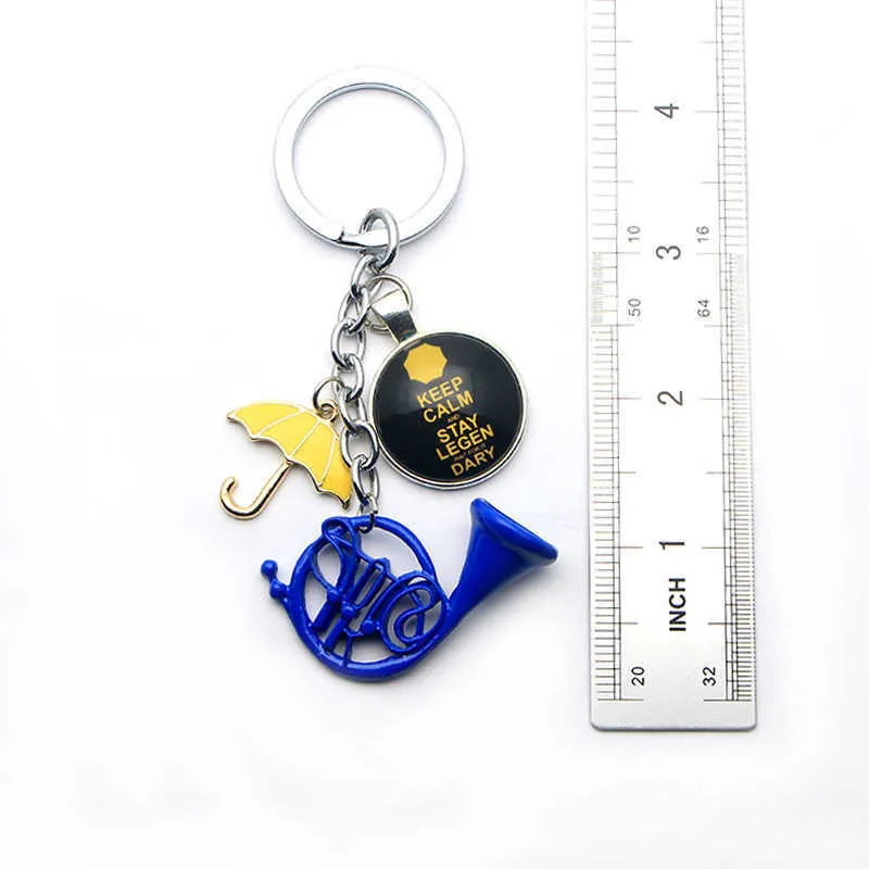 Wholesale Himym How i Met Your Mother Yellow Umbrella Mother Blue French Horn Keychain Key Holder Pendant Car Keychain H0915