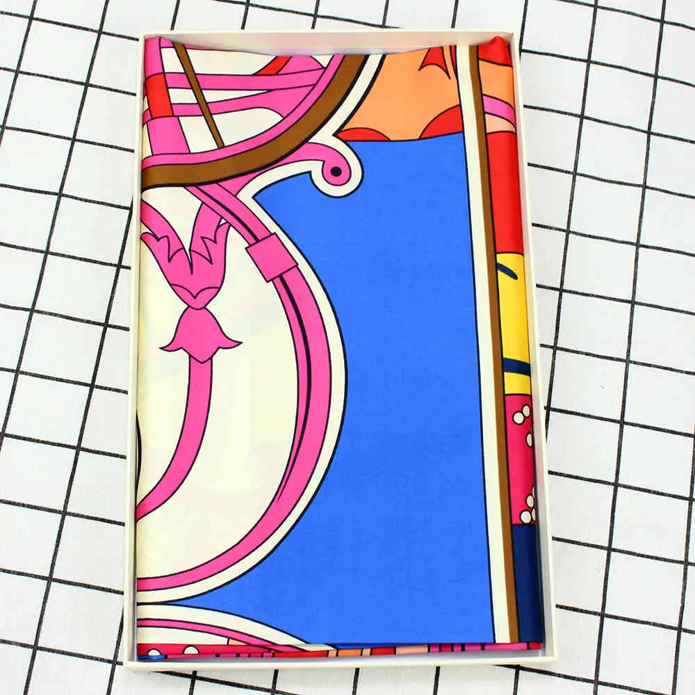 Nouveau foulard de soie imprimé en sergé de concepteur, H Harfe de foulard carré Châle pour femmes, mouchoir en soie de 130 cm pour les dames
