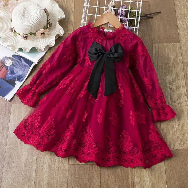 Оптом весна девушка кружева платье с длинным рукавом детей принцесса с луком малыша одежда e2241 210610
