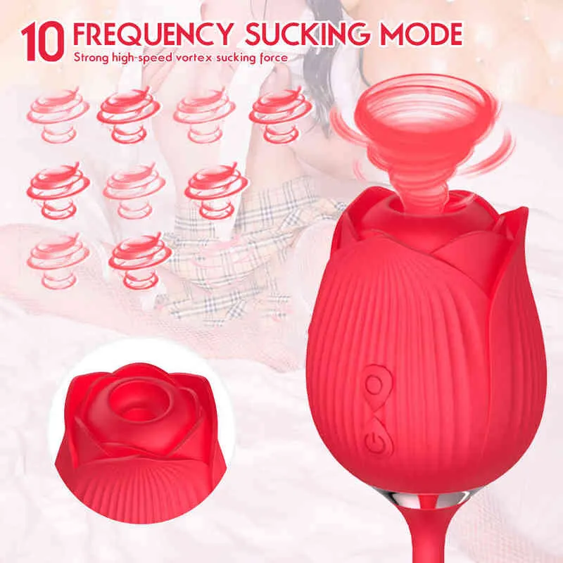 NXY Vibrators Sex Rose Thrusting Sucking Toy For Woman Anal Dubbel Head Vibrator Oral Licking Teasing Kvinnlig Teleskopisk Onani 1220