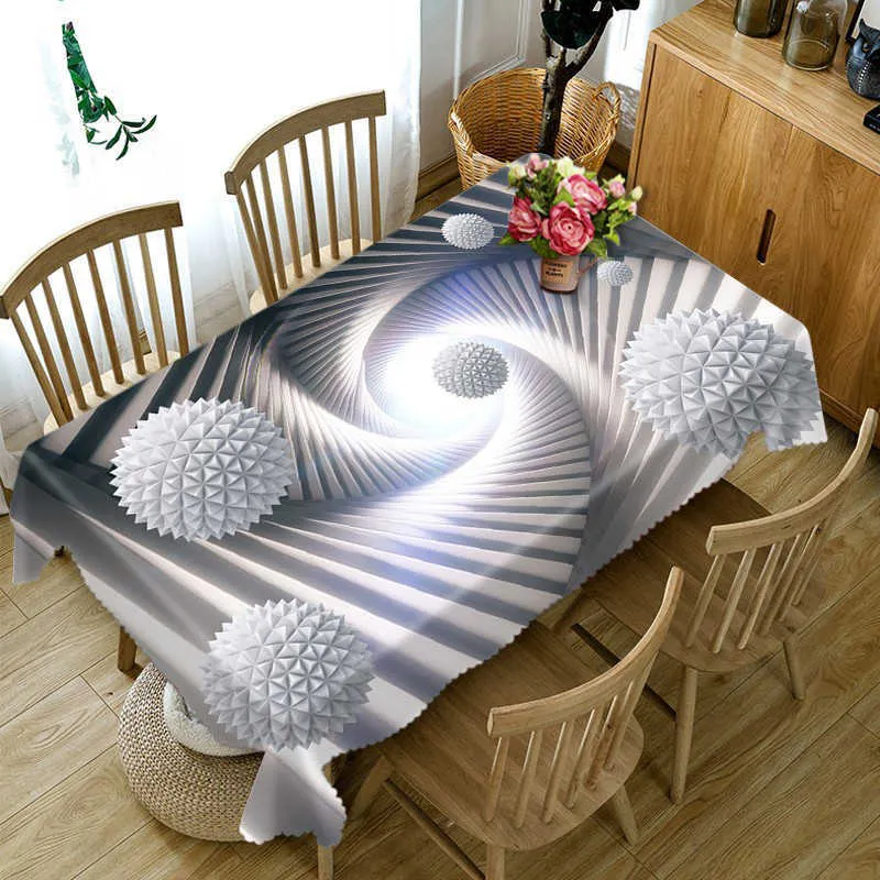 Polyester Coton 3D Nappe Noir Blanc Rayures Motif Antipoussière Table À Manger Tissu Décoration De Mariage Couverture De Table 210626