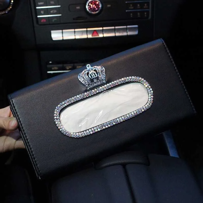 Cute-Crystal-Car-sun-visor-Tissue-box-Auto-accessories-holder-Paper-napkin-clip-PU-leather-Case-6